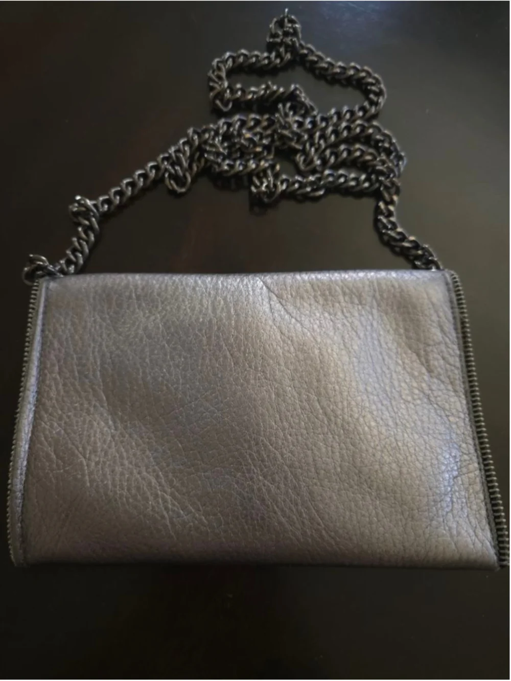 Women's NWOT JJ Winters Metallic Silver Leather Chain Strap Envelope Purse